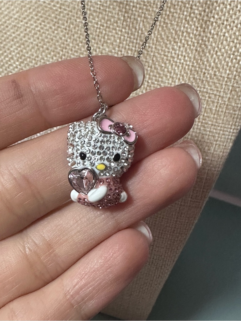 Crystal Hello Kitty Pendant Necklace in Silver and Pink - Picture 2 of 2